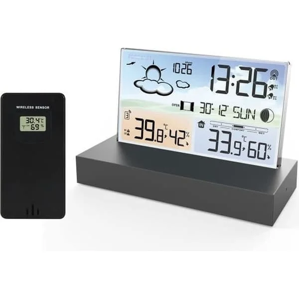 Uverbon Trådlös Väderstation, Väderklocka Digital Väderstation med Temperatur Fuktighetssensor Hygrometer