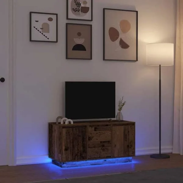 vidaXL TV-bänk med LED-belysning gammalt trä 100x41x50 cm, TV-stöd, TV-möbel, mediamöbel, TV-bänk, möbel 861416