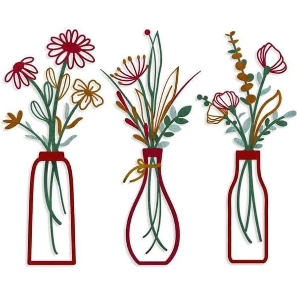 Sæt med 3 metalvægkunstblomster – minimalistisk indretning – indflyttergave – rød