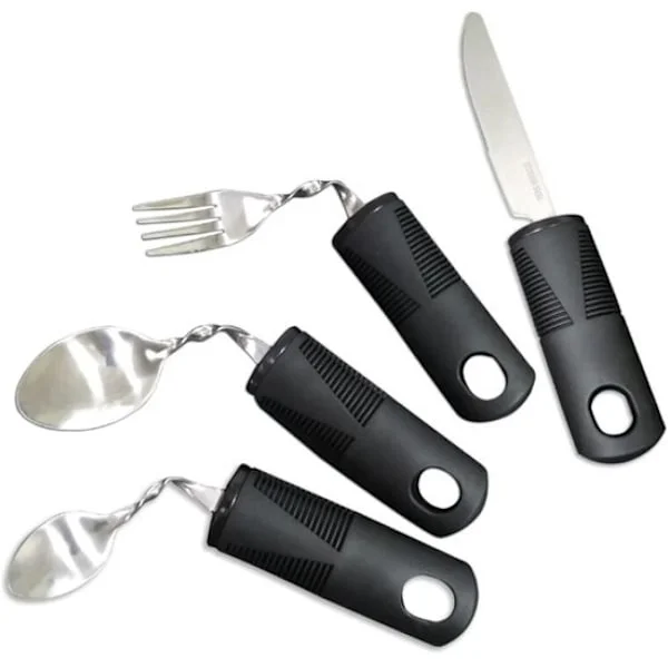 Personligt bestik - 4-delt sæt - Kraftigt bestik - Buede knive - Ergonomisk bestik - Sort