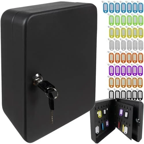 Key Box, 48 Key Hooks Wall Mounted Key Cabinet Lock Box, Car Key Holder, Lockable Key Storage Box
