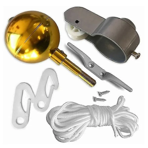 Kraftigt reparationskit för flaggstång med 2-tums trissa, guldkula och flagglina