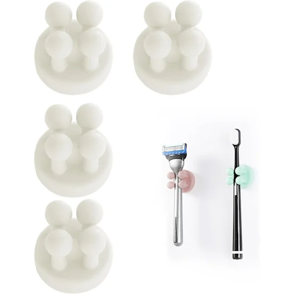 Silicone Toothbrush Holder 6 Pcs Multifunction Hook Razor Holder Waterproof Self-Adhesive Wall Mounted Single Hook for Wall or Glass for Hanging