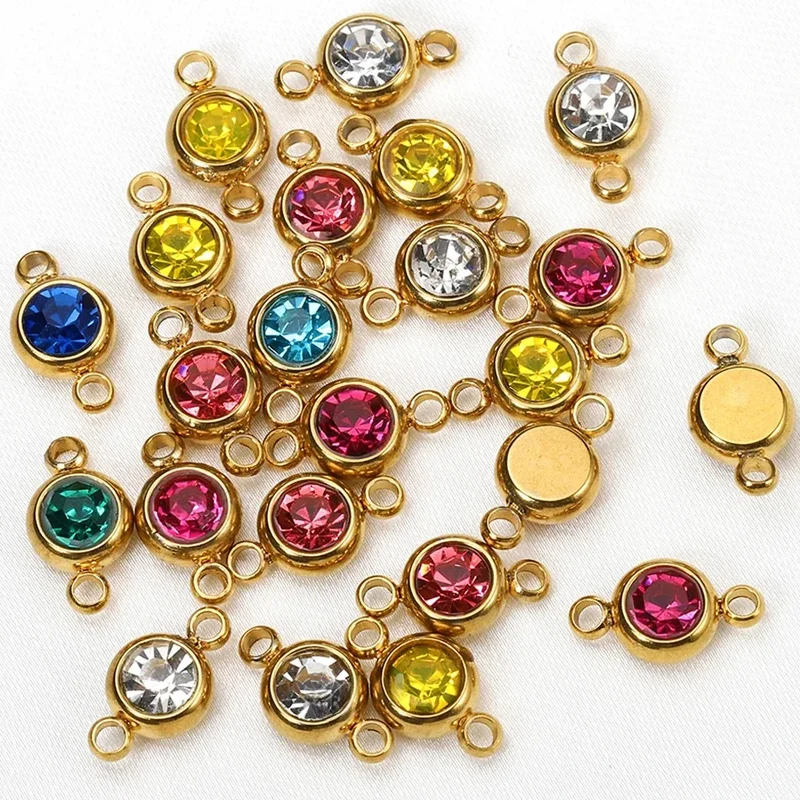 AliExpress - 10 pièces 6mm en acier inoxydable cristal strass perles couleur or pierres de naissance breloques pendentifs pour Bracelet fabrication de