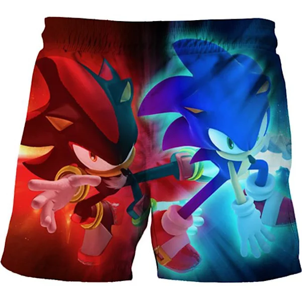 Boys 3D Sonic the Hedgehog Swim Trunks, Kids Swim Shorts, Summer Holiday Shorts (CC)