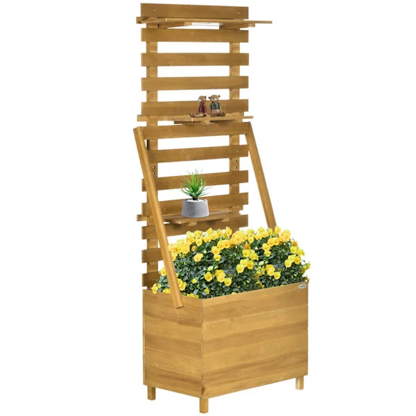 Højbed Med Espalier, Plantekasse Med 3 Hylder, Blomsterkasse Med Espalier, Til Klatreplanter, Lavet Af Træ, Brun, 63 X 39 X 160 Cm