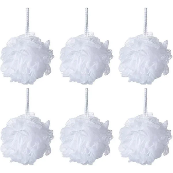 Bad Dusch Svamp Puffar Loofahs Vit Mesh Puff Duschpuff 6-pack