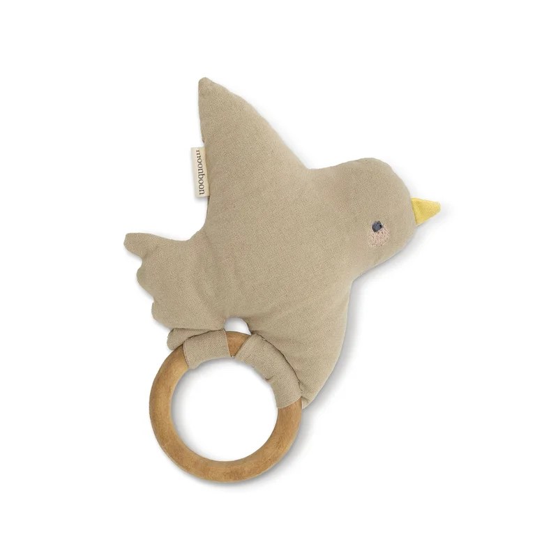 Baby rattle with a Soft, Cute Little Bird & Smooth Wooden Ring
