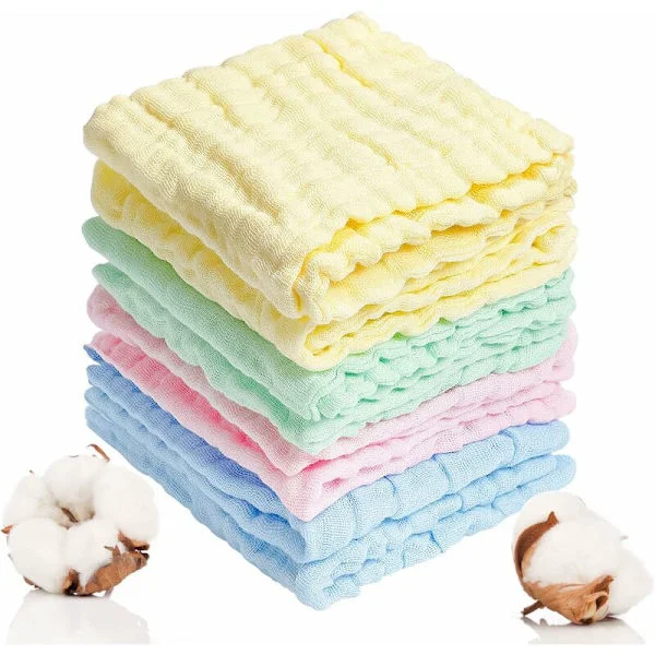 8 stk. Musselin Baby Vaskeklude, 25 x 25 cm Vaskbare Bløde Bomulds Babyhåndklæder Baby Bomulds Svøb til Tørring af Hænder Ansigt Krop Følsom Hud Baby 