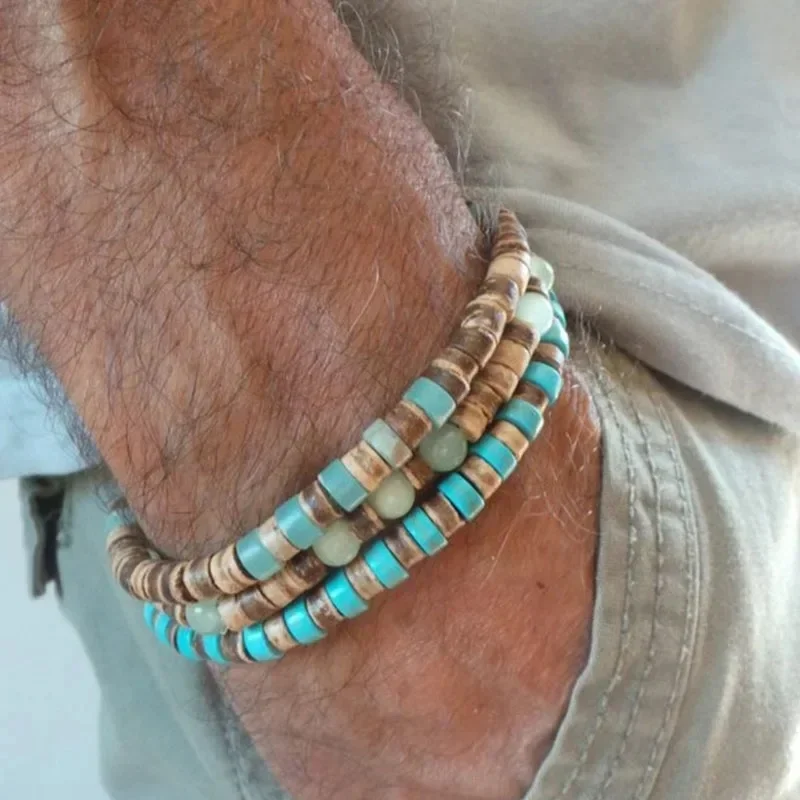 AliExpress - Bracelet perlé pour homme, style surfer. Bracelet extensible bohème pour homme, à superposer.