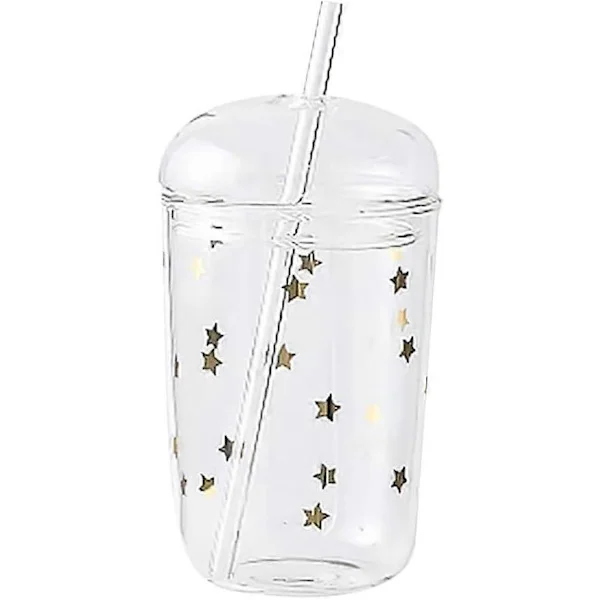 Mason Jar med Lock och Sugrör - Glas Boba Kopp Estetiska Koppar - Genomskinliga Vattenflaskor Återanvändbar Tumbler med Lock och Sugrör