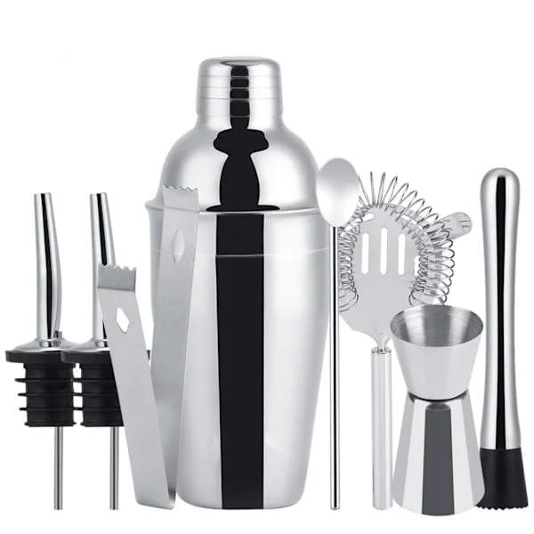 8-delars cocktailset, barset, inkluderar 550 ml shaker - rostfritt stål silver