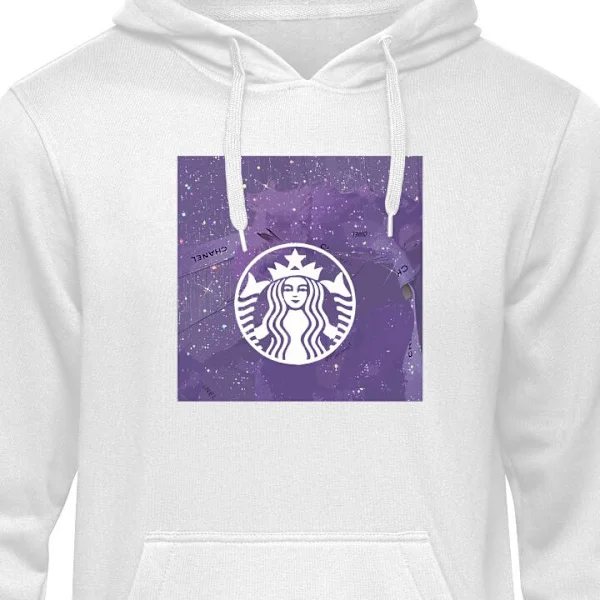 Barn-Hoodie | Mjuk Huvtröja för Barn Vit 7-8 År Trendigt lila collage med kaffetema och dekorativa detaljer