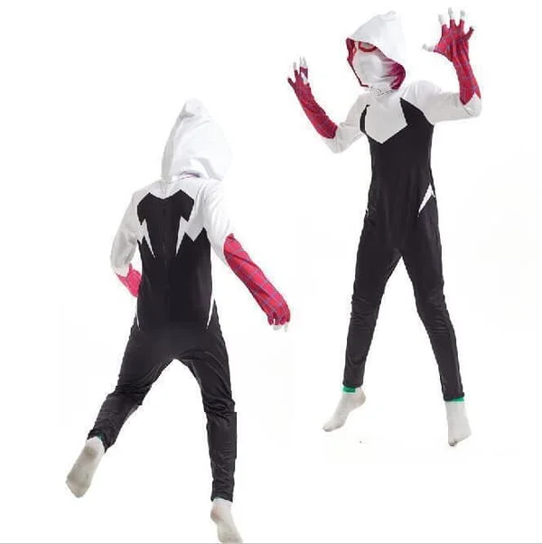 Piger Ghost Spider Stacy Gwen Cosplay Halloween Kostume Jumpsuit Maskerade Hvid Sort Stacy # Hvid Sort Stacy #