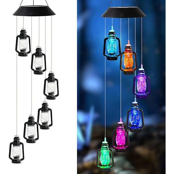 Vindspel Mason Jar, Färgskiftande Solcellsdekor för Inomhus- och Utomhusdekoration, Automatisk Sensorlampa, Vattentät Uteplats Trädgårdsaccent (