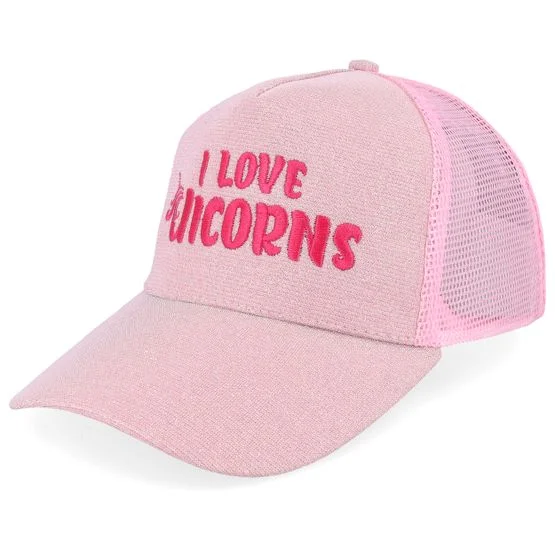 Unicorns - Rosa trucker Caps - Womens Ponytail I Love Unicorns Sparkle Babypink Trucker @ Hatstore