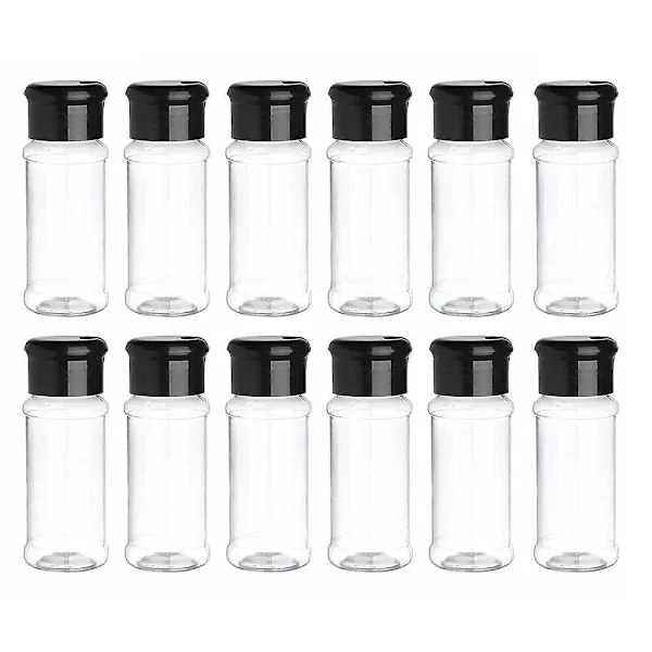 12 stk. krydderiglas i plast med låg, 100 ml krydderiopbevaringsbeholder flaske krydderi saltbeholdere