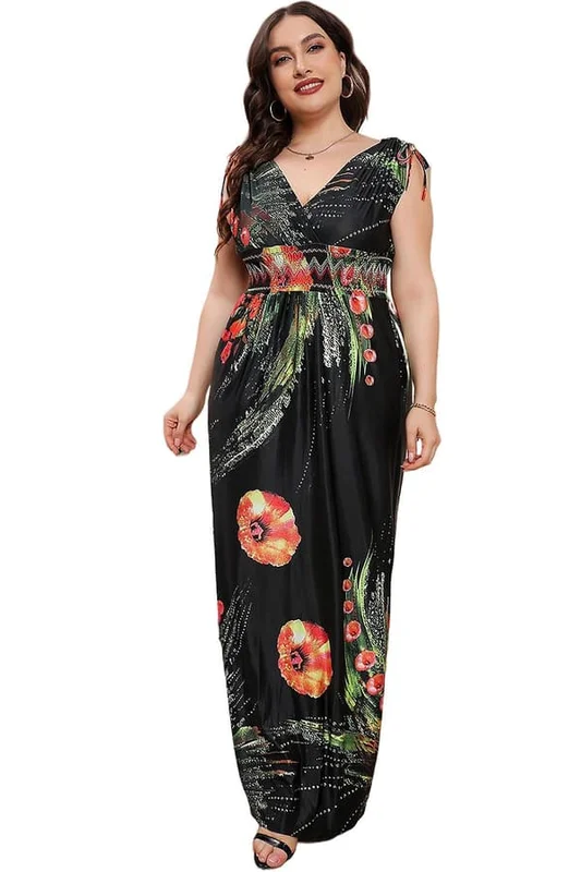 Kaxidy Dame Lang Kjole V-hals Elegant Lang Kjole Maxi Afslappet Solkjole