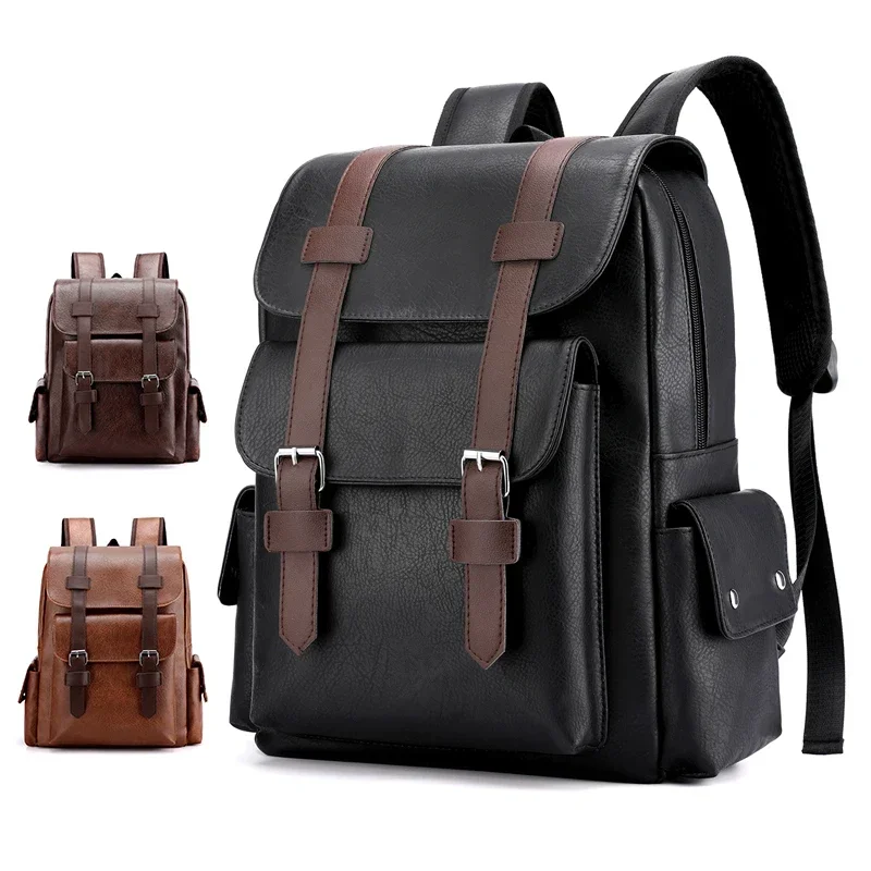 AliExpress - 2023 Hommes Sac À Dos En Cuir PU Bagpack Grand Ordinateur Portable Sacs À Dos Mâle Mochilas Noir Cartable Pour Adolescents Garçons Marron