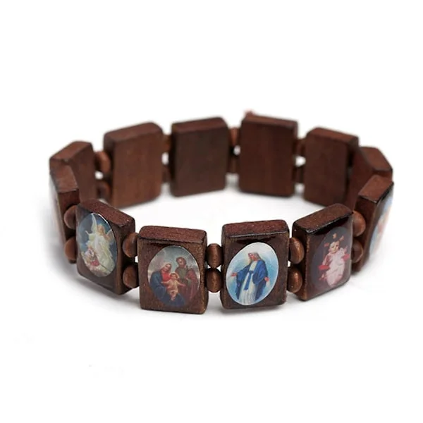 Mode Saint Jesus Religiøse Træ Katolske Ikon Armbånd Unisex Træ Armbånd Bøn Charm Smykker Herre Armbånd