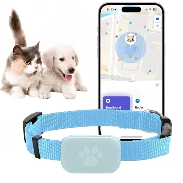 Halsbånd med GPS-sporing til hunde og katte – Realtidsovervågning uden månedlige omkostninger, Kompatibel med iOS og Android