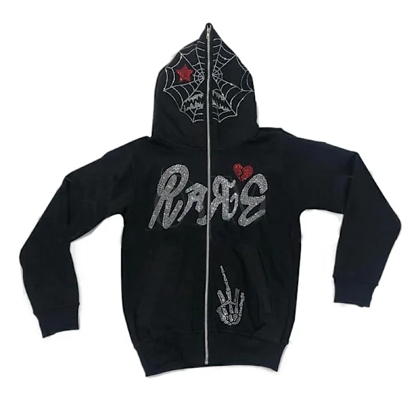 Y2K Full Zip Up Hoodie Herre Høst Vinter Gothic Genser