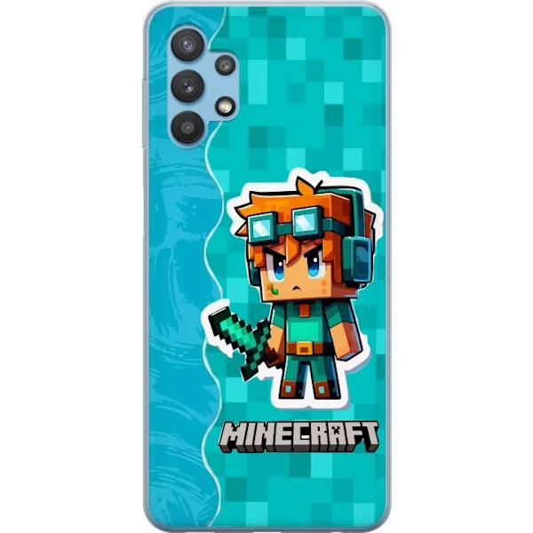 Kompatibelt Mobilskal till Samsung Galaxy A32 5G Färgstark blockig fantasykrigare med turkost svärd och pixelinspirerad spelstil