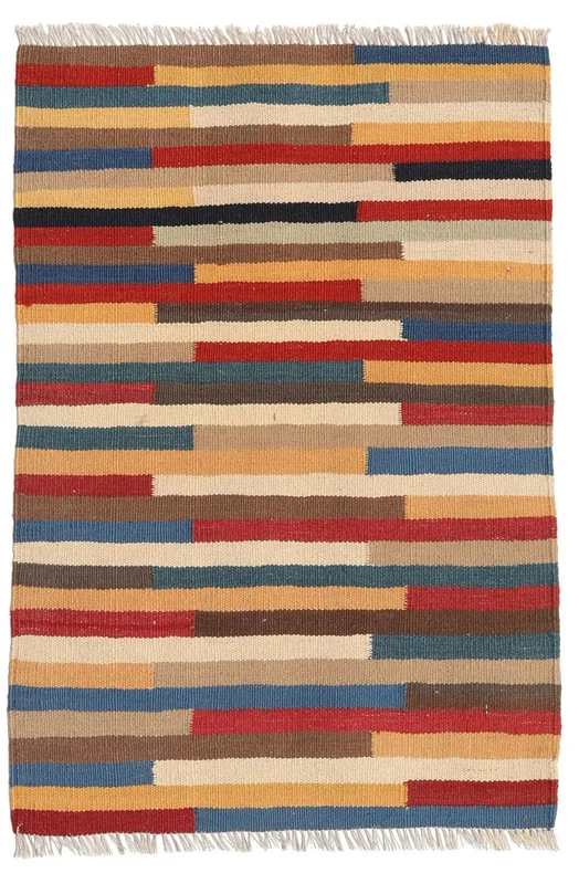 Kelim Vloerkleed 60X88 Zwart/Oranje Wol