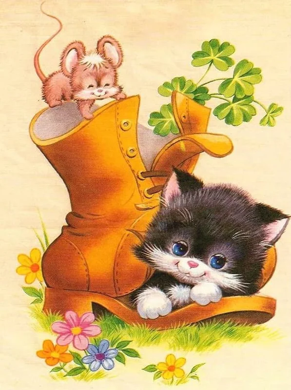 30x40CM Håndlaget 5D Kunst Diamantmaleri - Boots the Cat, su