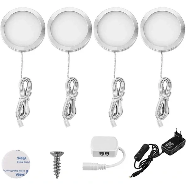 LED Skåplampa 4-pack Uppladdningsbar Underskåpsbelysning Garderobslampa Vägglampa för Skåp Garderob Kök Entré Vitrin Korridor Toalett Kall-FA6-