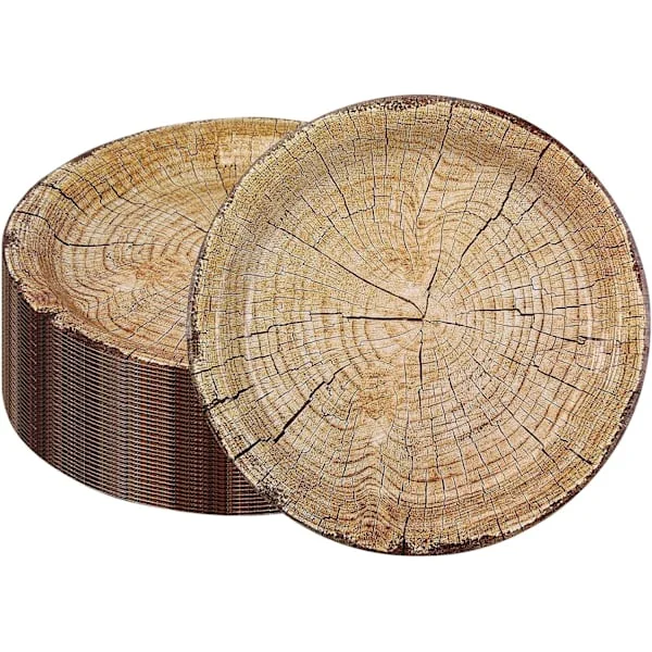 【BQ】Trekorn Festutstyr Trekorn Papptallerkener 50 Stykker, 9" Rustikke Treplank Papptallerkener