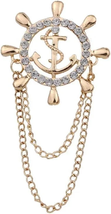 Broche til kvinder mænd Rhinsten Anker Ror Broche Pins Kæde Mode Navy Sømand Kjole Jakkesæt Pin Bryllupsfest Smykker