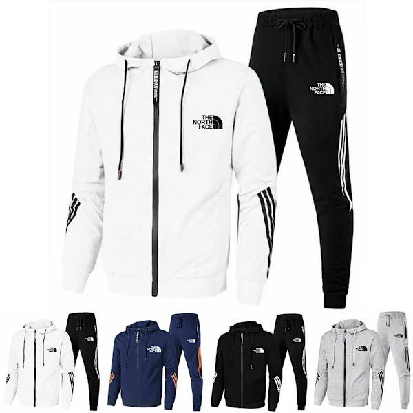 The North Face Herre Hoodie Genser Joggebukse Treningsdrakt 2PCS/Set Sportsklær Lys grå Light Grey