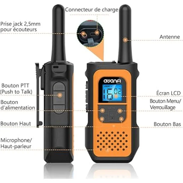 Uppladdningsbar Walkie Talkie Barn Vuxna 2-pack, Lång Räckvidd Walkie