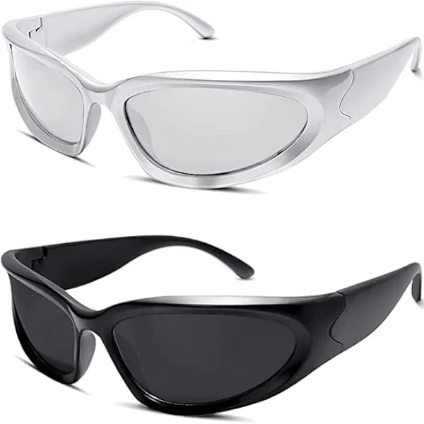 Två polariserande linser Y2K surround solglasögon Mode polariserande UV400 futuristiska ovala solglasögon Dam herr fiske golf körning solglasögon