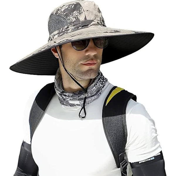 [RM]Men's Wide Brim Sun Hat UPF50+ Waterproof Breathable Bucket Hat for Fishing, Hiking, Camping