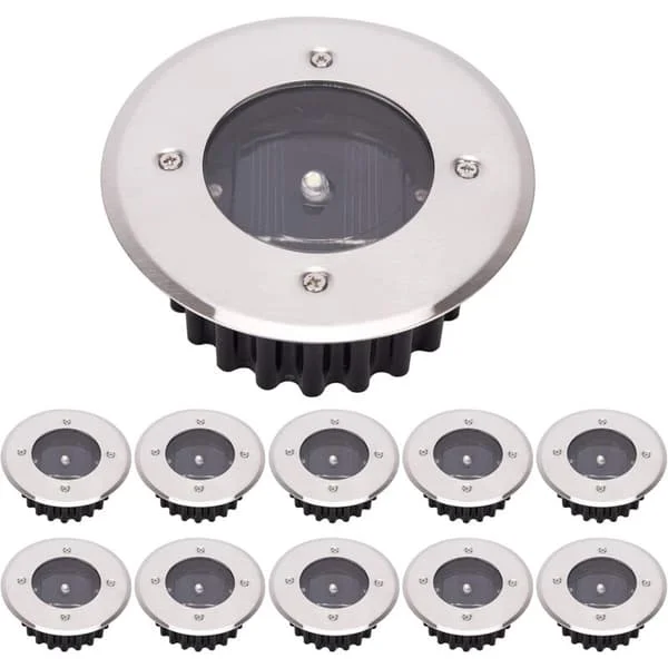 10-pack LED Solcellslampor för Mark, Utomhusbelysning, Gatubelysning, Underjordiska Lampor, IP65 Vattentät (Kallvitt, Rund)