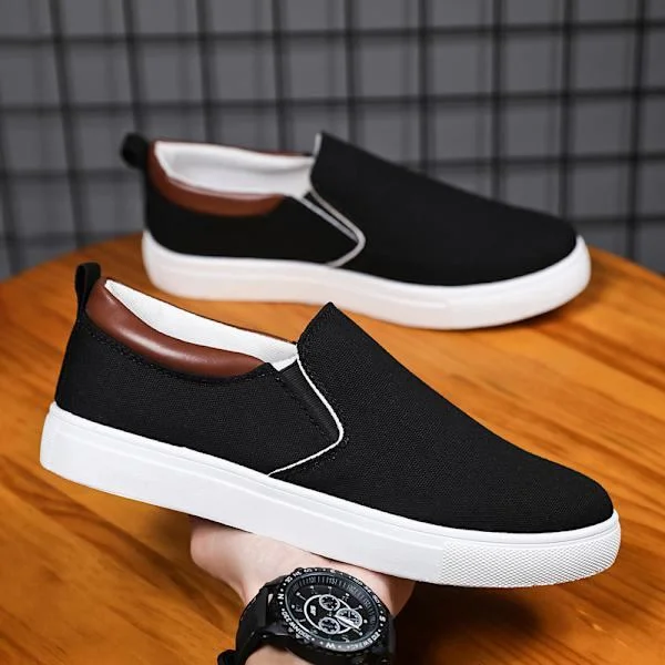 【DENGTU】Canvas-sko for menn i store størrelser, herresko, uformelle slip-on-sko, herreklær, sko, uformelle sko, svart 45 Black