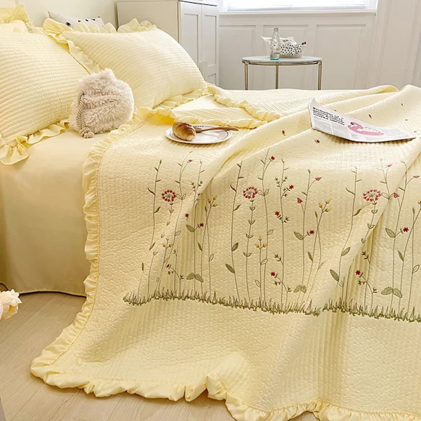 Bomuldsdyne Ren Farve Hjem Mode Elegant Tencel Broderimønster Bomuld Sommer Kølig Dyne Gul 200x230