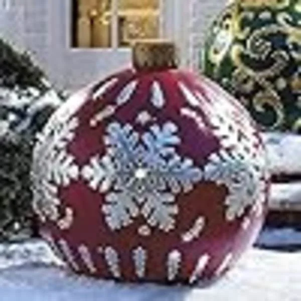 Christmas Decorations, Christmas PVC Inflatable Decorative Balls (Burgundy Silver Snowflakes)