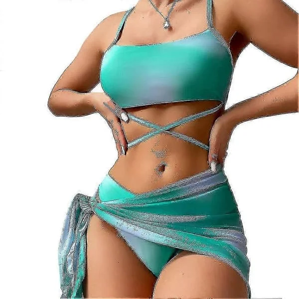 3-delt Tie-Dye Sexet Bikini Sæt til Kvinder Hurtigtørrende Badetøj til Udendørs Strand