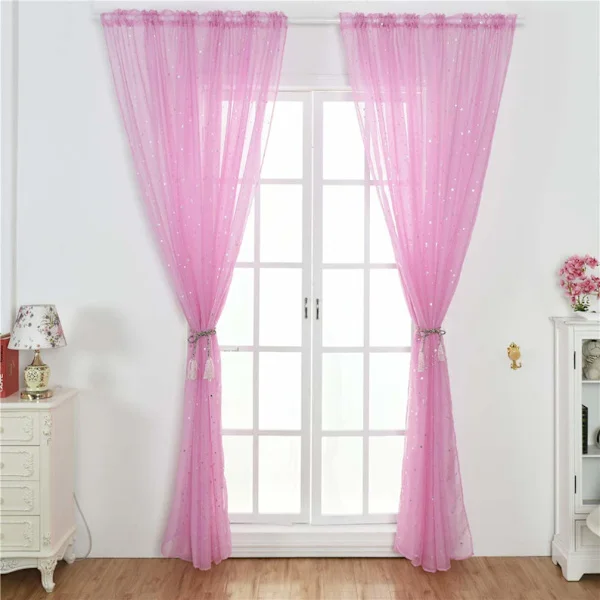 Stjärntyllgardin, skir stjärngardin för sovrummet, glitterstjärnvoilegardinpanel, voile nätgardin (100x270CM, rosa, 1 gardin)
