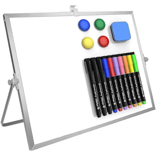 Torr raderbar whiteboard, 16x12 tum stor magnetisk skrivbordswhiteboard med stativ, 10 markörer, 4 magneter, 1 suddgummi, bärbar dubbelsidig 