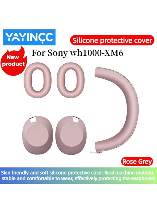 AliExpress - YAYINCC 360 ° Étui de Protection complet en Silicone pour casque Sony WH-1000XM6, gris Rose, respectueux de la peau, lavable et durable