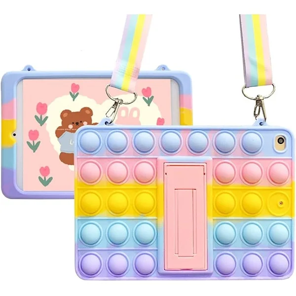 Push Pop Fidget Leksaker Fodral för iPad 2/3/4 9.7'' tum Silikon Stötsäkert Tablet Skydd med Vikbart Ställ och Snodd (iPad 2/3/4 9.7'')