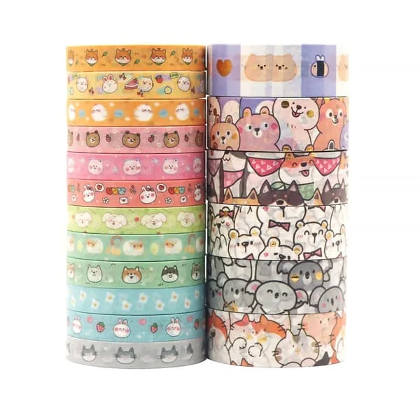 18 Rolls Washi Tape Set, Decorative Scrapbooking Masking Tape, Gold Foil Animal Decorative Washi Tape, Pastel Color Scrapbooking Tape