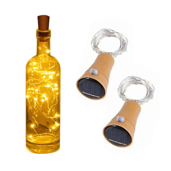 2-Pack Flasklampa med Solcell - Ljusslinga för Flaskor LED
