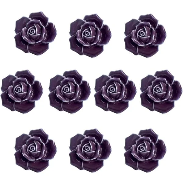 10-pack Vintage Keramisk Ros Dörrknopp Låda (Lila)