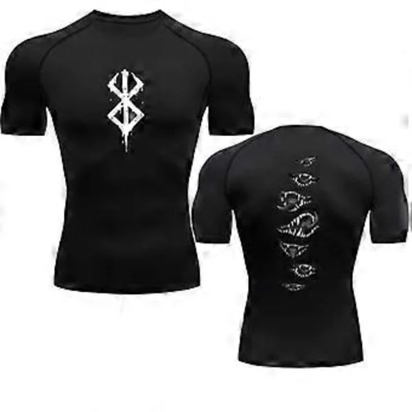 Anime Berserk Guts Herre Kompressionsskjorte Fitness Sport Løbe Tætsiddende Gym T-shirts Atletisk Hurtigtørrende Toppe Tee Sommer (XL sort)