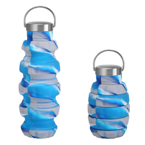 Kannettava vesipullo silikoninen kokoontaitettava vesipullo, 500 ml kannettava taitettava laajennettava vesipullo urheilumukit, vuotamaton ja 